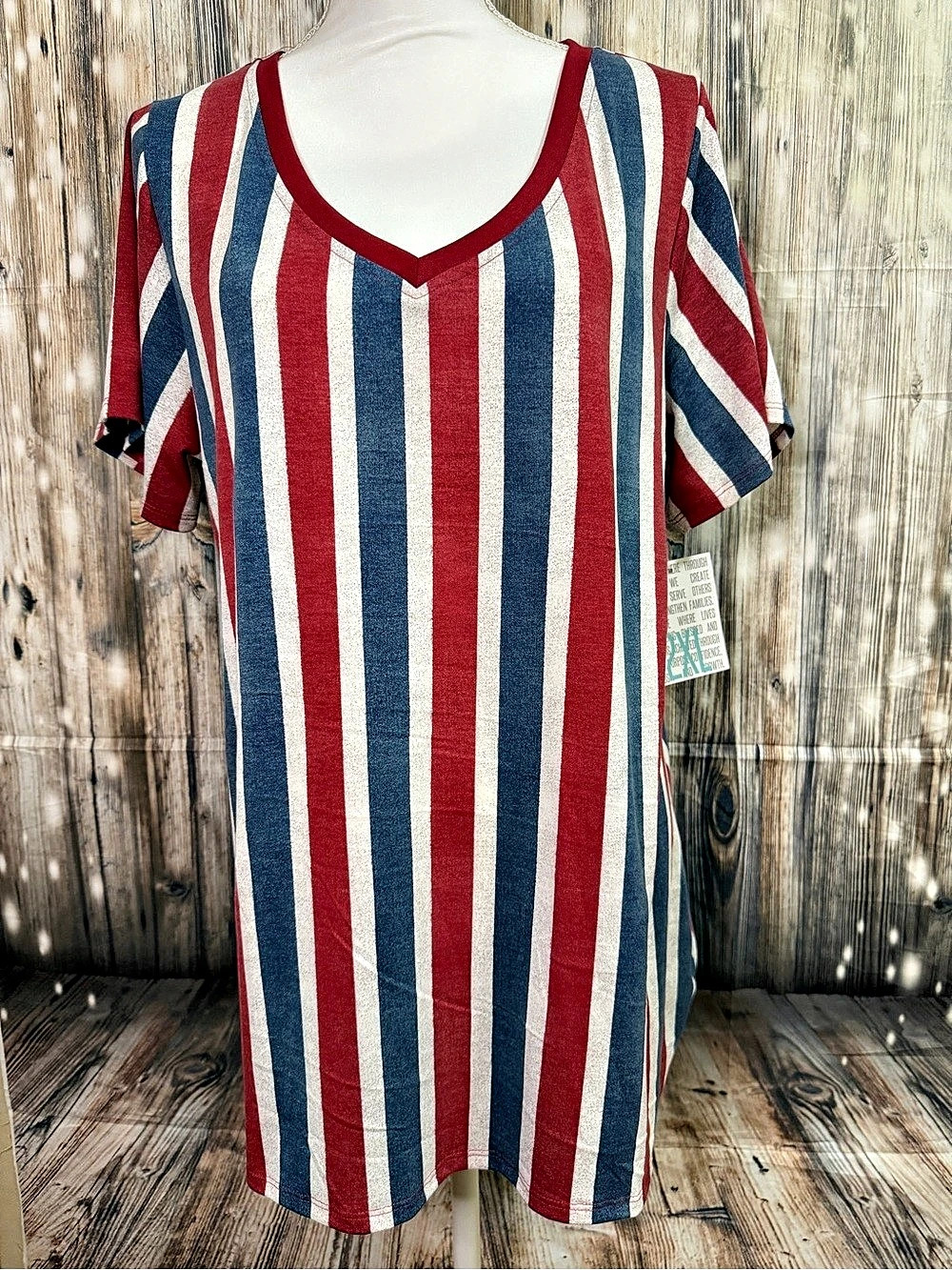 LulaRoe Christy T Striped Short Sleeve Top Red & Blue NWT 2XL